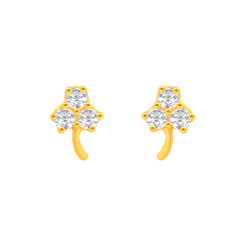 22k Yellow Gold Cubic Zirconia Clover Stud Earrings with gold weight of 1.069g