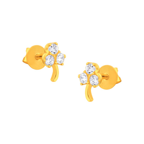 22k Yellow Gold Cubic Zirconia Clover Stud Earrings with gold weight of 1.069g