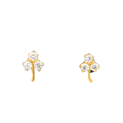 22k Yellow Gold Cubic Zirconia Clover Stud Earrings with gold weight of 1.129g