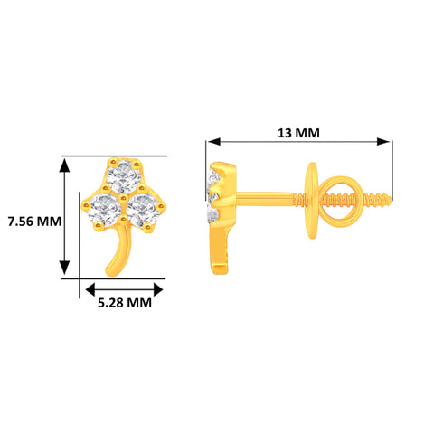22k Yellow Gold Cubic Zirconia Clover Stud Earrings with gold weight of 1.069g