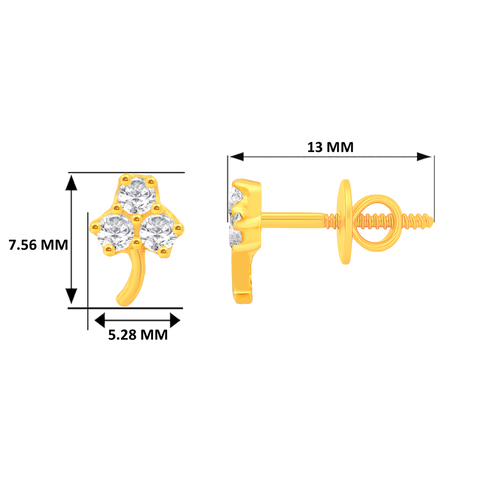 22k Yellow Gold Cubic Zirconia Clover Stud Earrings with gold weight of 1.093g