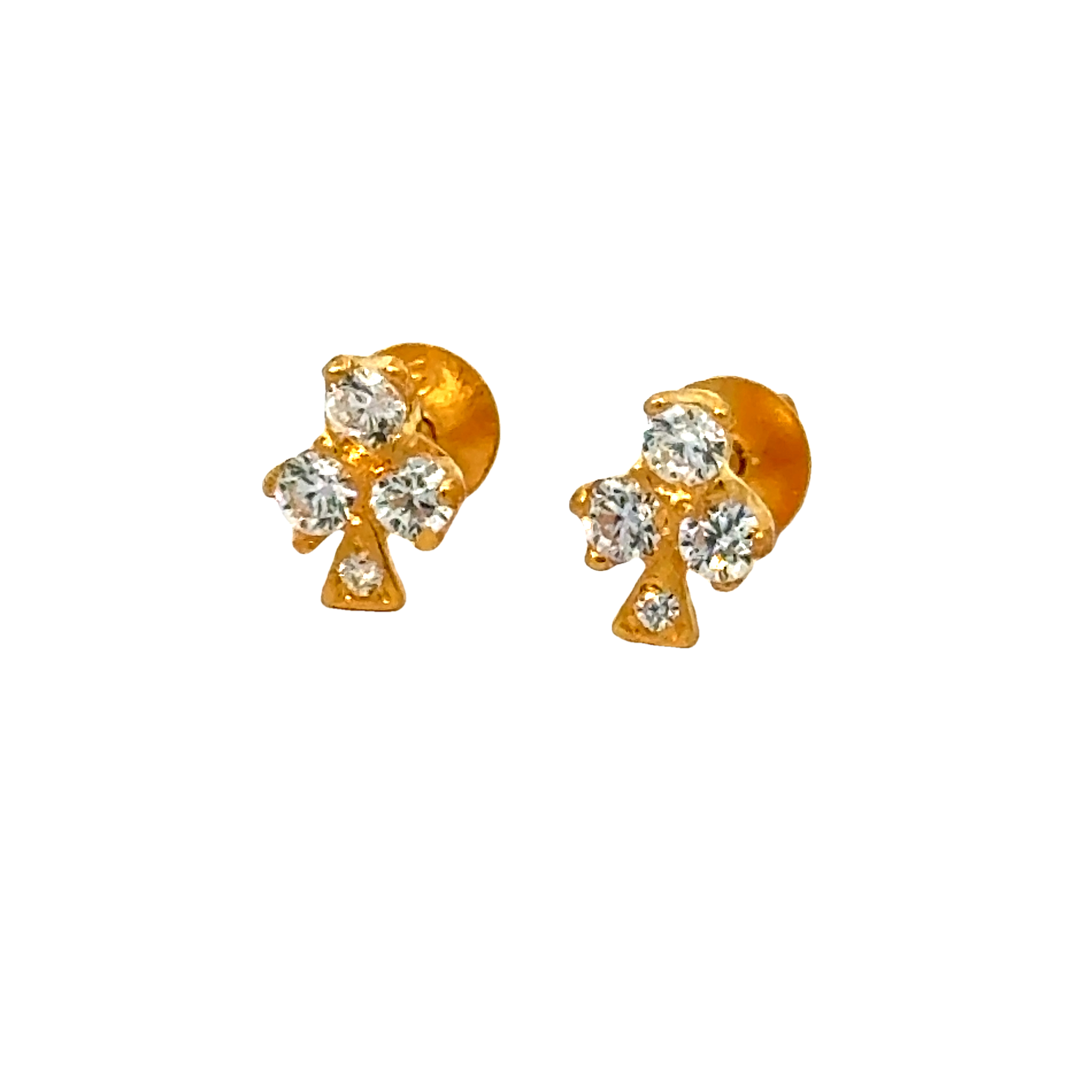 22k Yellow Gold Cubic Zirconia Clover Stud Earrings with gold weight of 1.097g