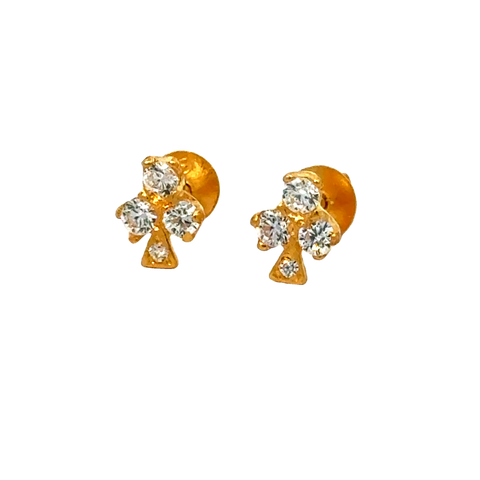 22k Yellow Gold Cubic Zirconia Clover Stud Earrings with gold weight of 1.028g