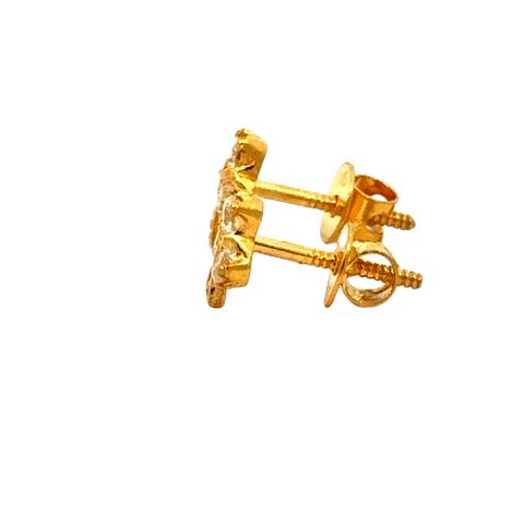 22k Yellow Gold Cubic Zirconia Clover Stud Earrings with gold weight of 1.028g