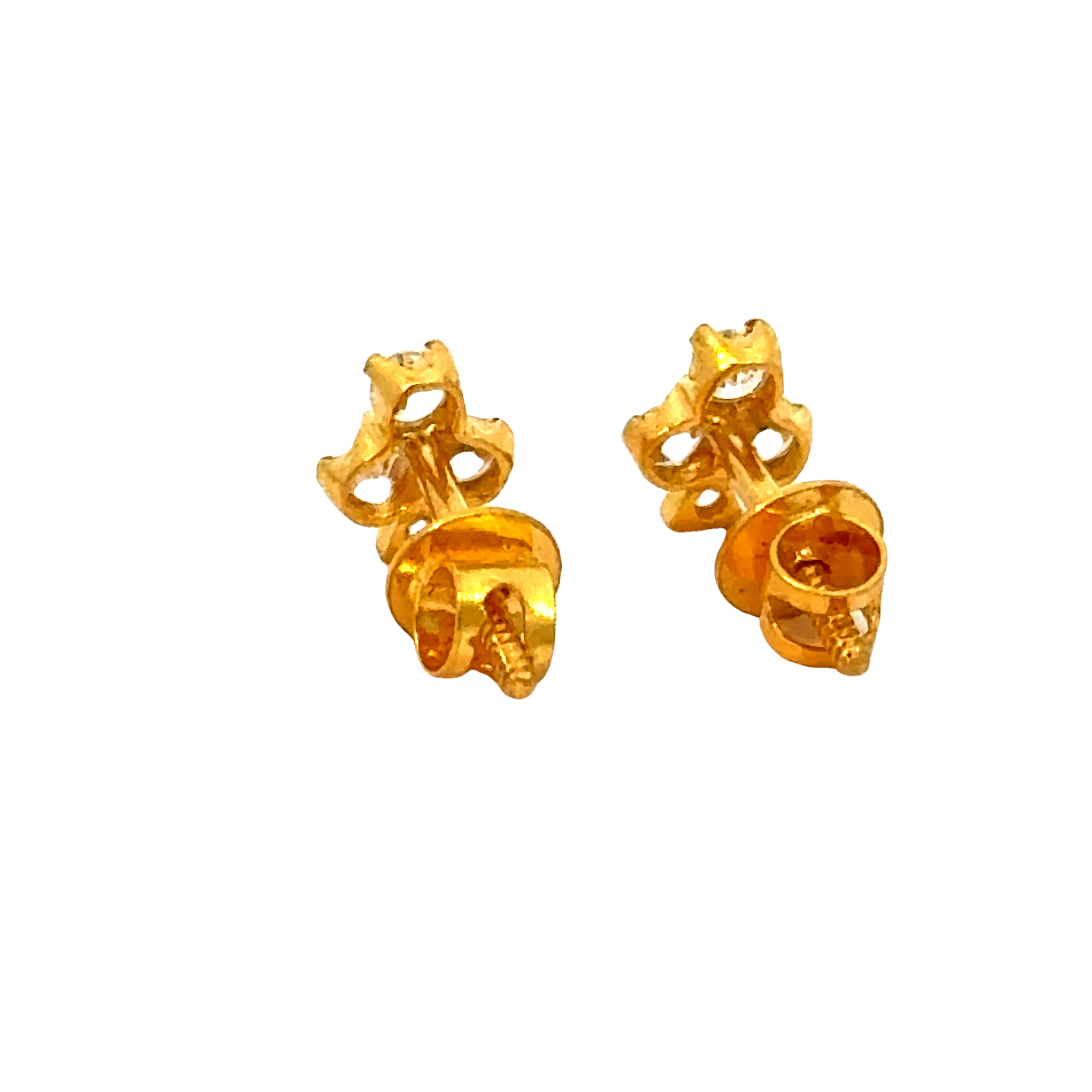 22k Yellow Gold Cubic Zirconia Clover Stud Earrings with gold weight of 1.097g