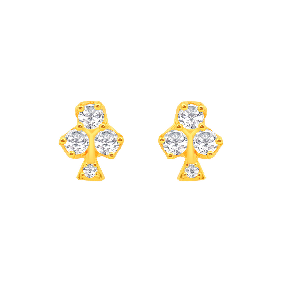 22k Yellow Gold Cubic Zirconia Clover Leaf Stud Earrings with gold weight of 1.028g