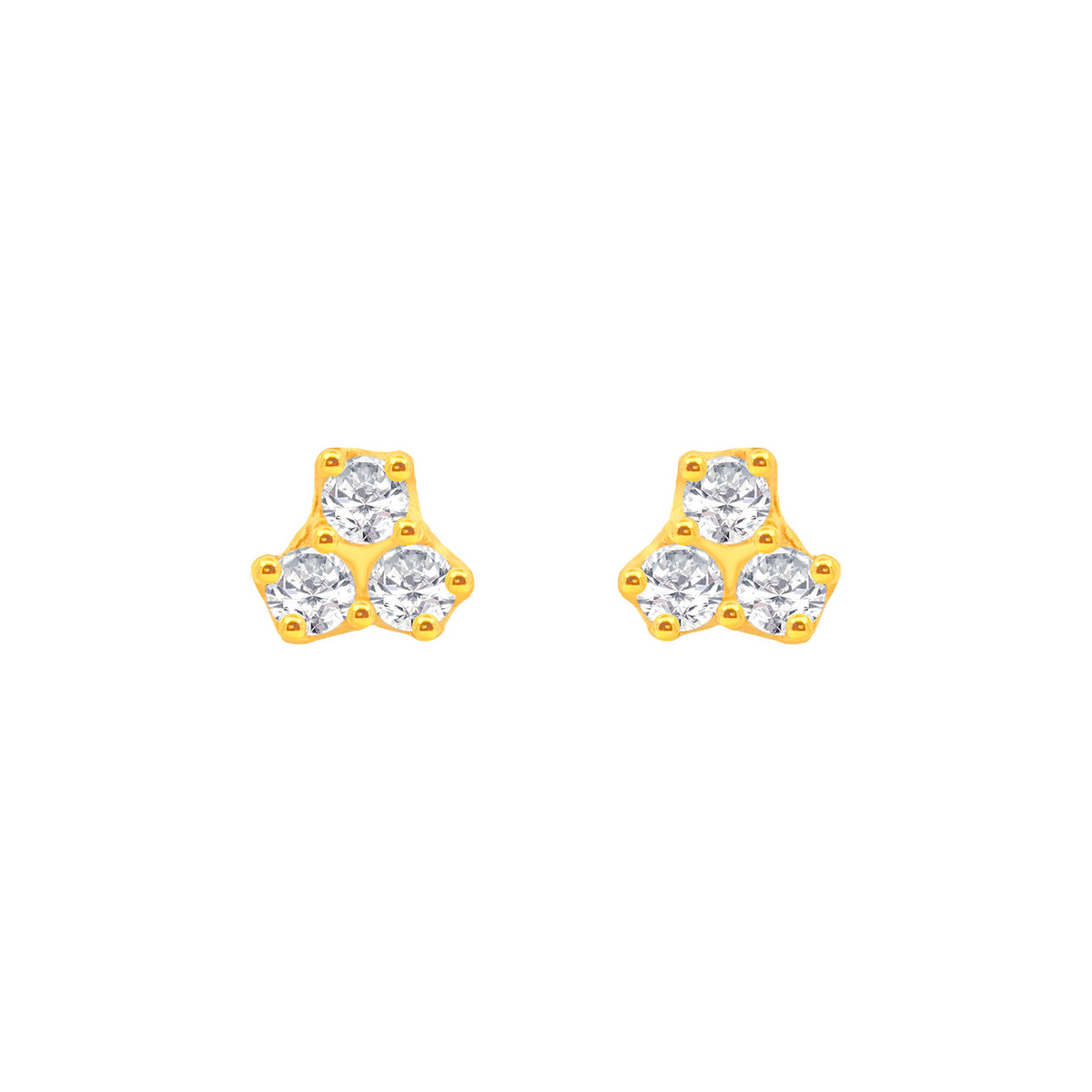 22k Yellow Gold Cubic Zirconia Clover Stud Earrings with gold weight of 1.042g