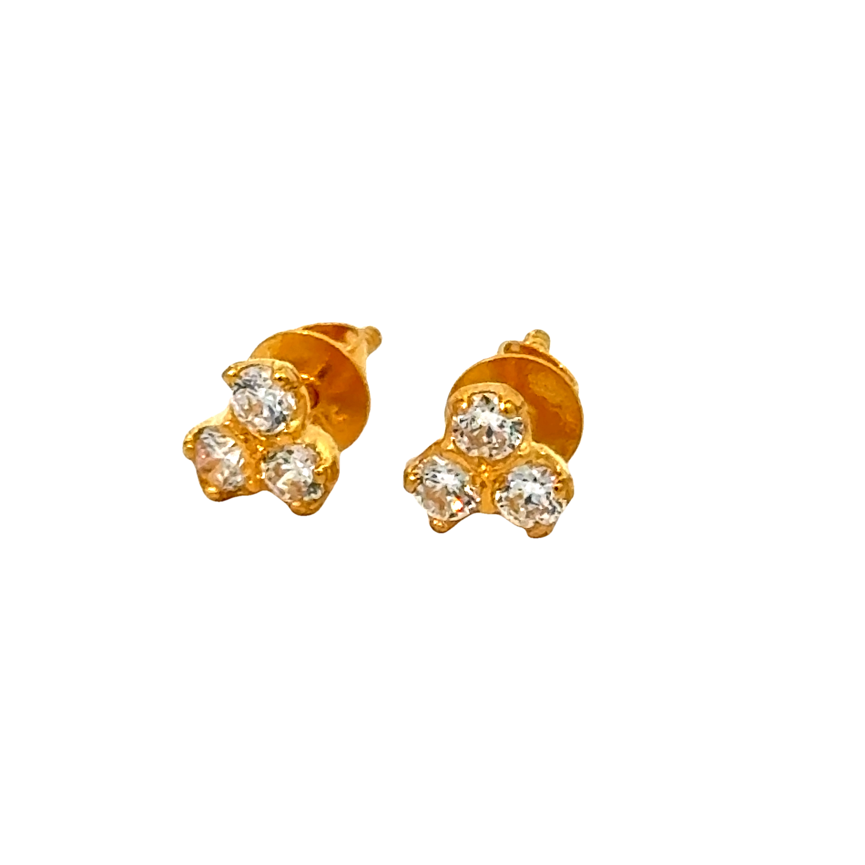 22k Yellow Gold Cubic Zirconia Clover Stud Earrings with gold weight of 1.042g