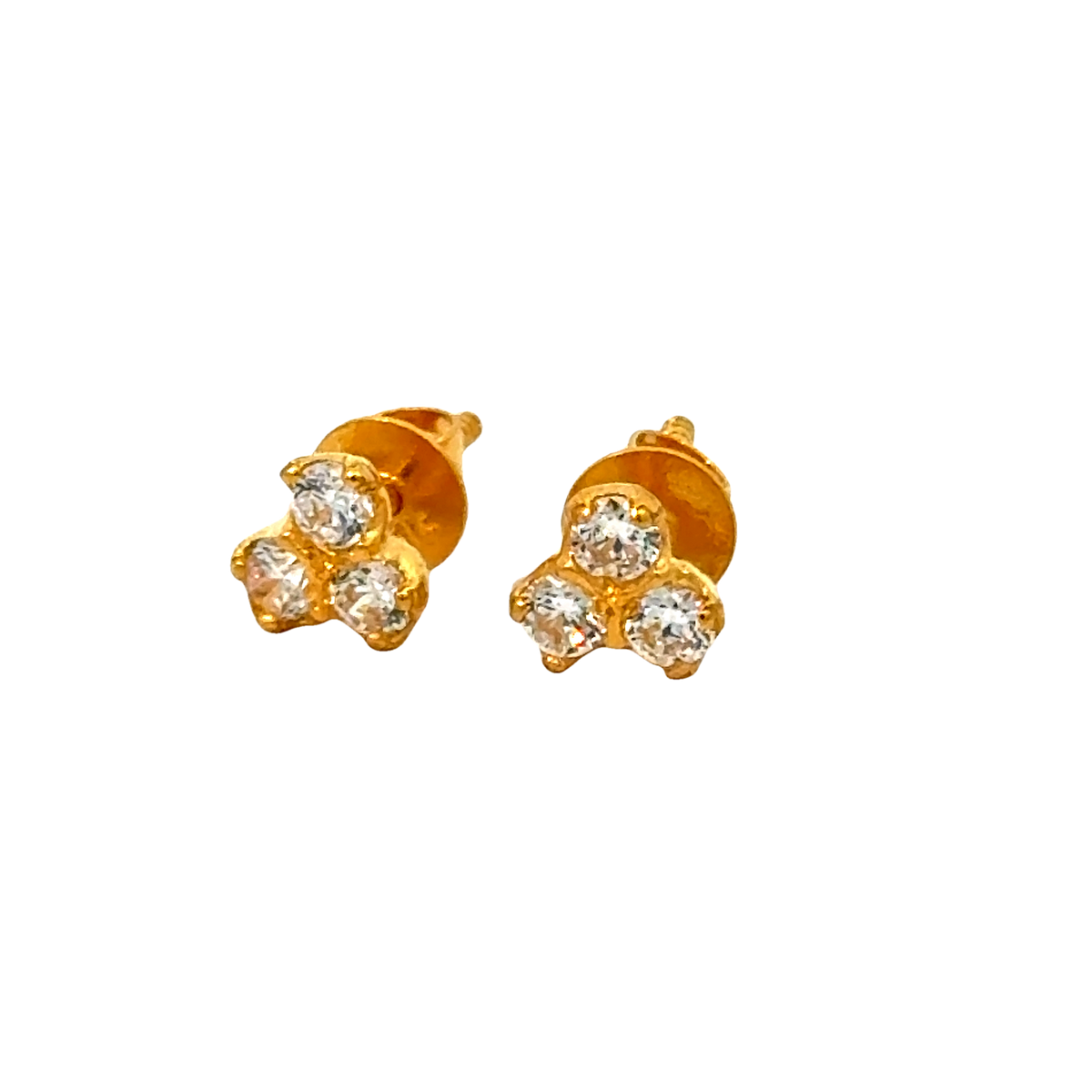 22k Yellow Gold Cubic Zirconia Clover Stud Earrings with gold weight of 1.067g