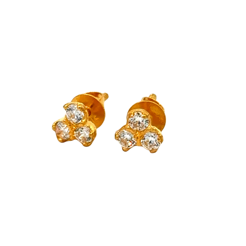 22k Yellow Gold Cubic Zirconia Clover Stud Earrings with gold weight of 0.978g