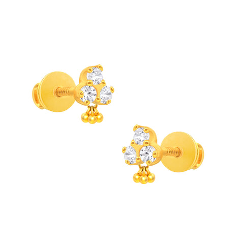 22k Yellow Gold Cubic Zirconia Clover Stud Earrings with gold weight of 1.349g