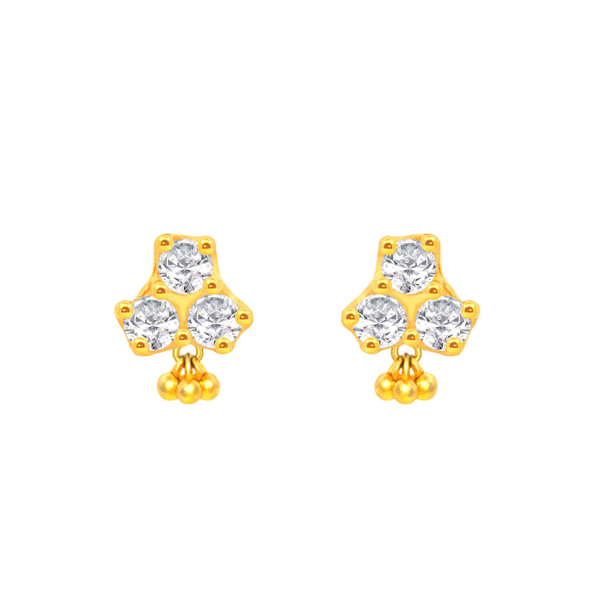 22k Yellow Gold Cubic Zirconia Clover Stud Earrings with gold weight of 1.349g