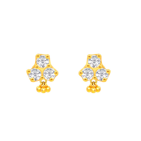 22k Yellow Gold Cubic Zirconia Clover Stud Earrings with gold weight of 1.349g