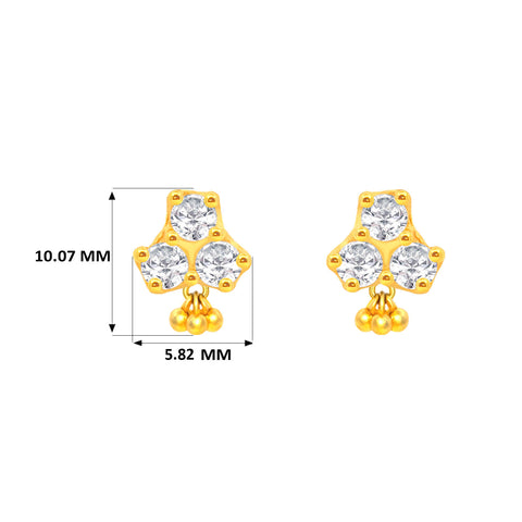 22k Yellow Gold Cubic Zirconia Clover Stud Earrings with gold weight of 1.349g