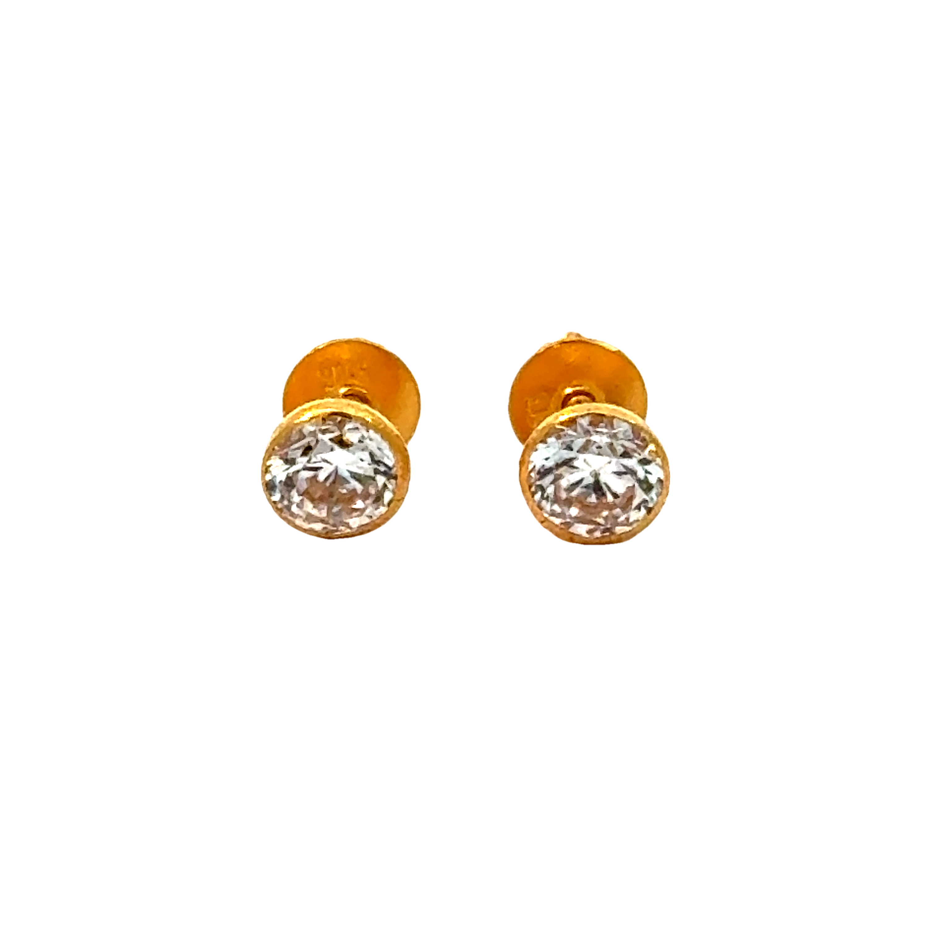 22k Yellow Gold Cubic Zirconia Stud Earrings with gold weight of 0.865g