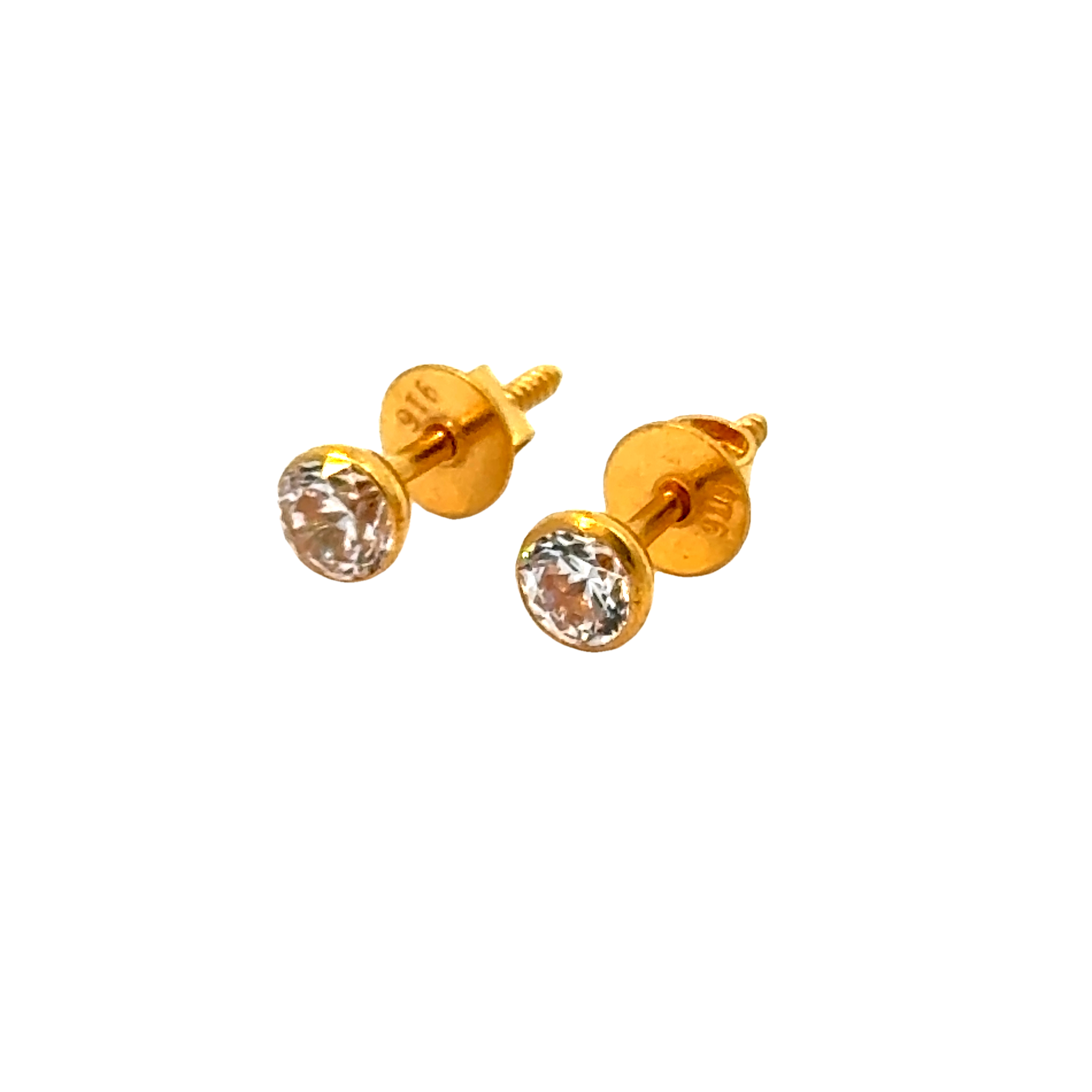 22k Yellow Gold Cubic Zirconia Stud Earrings with gold weight of 0.726g