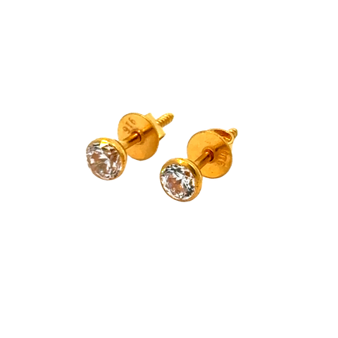 22k Yellow Gold Cubic Zirconia Stud Earrings with gold weight of 0.691g