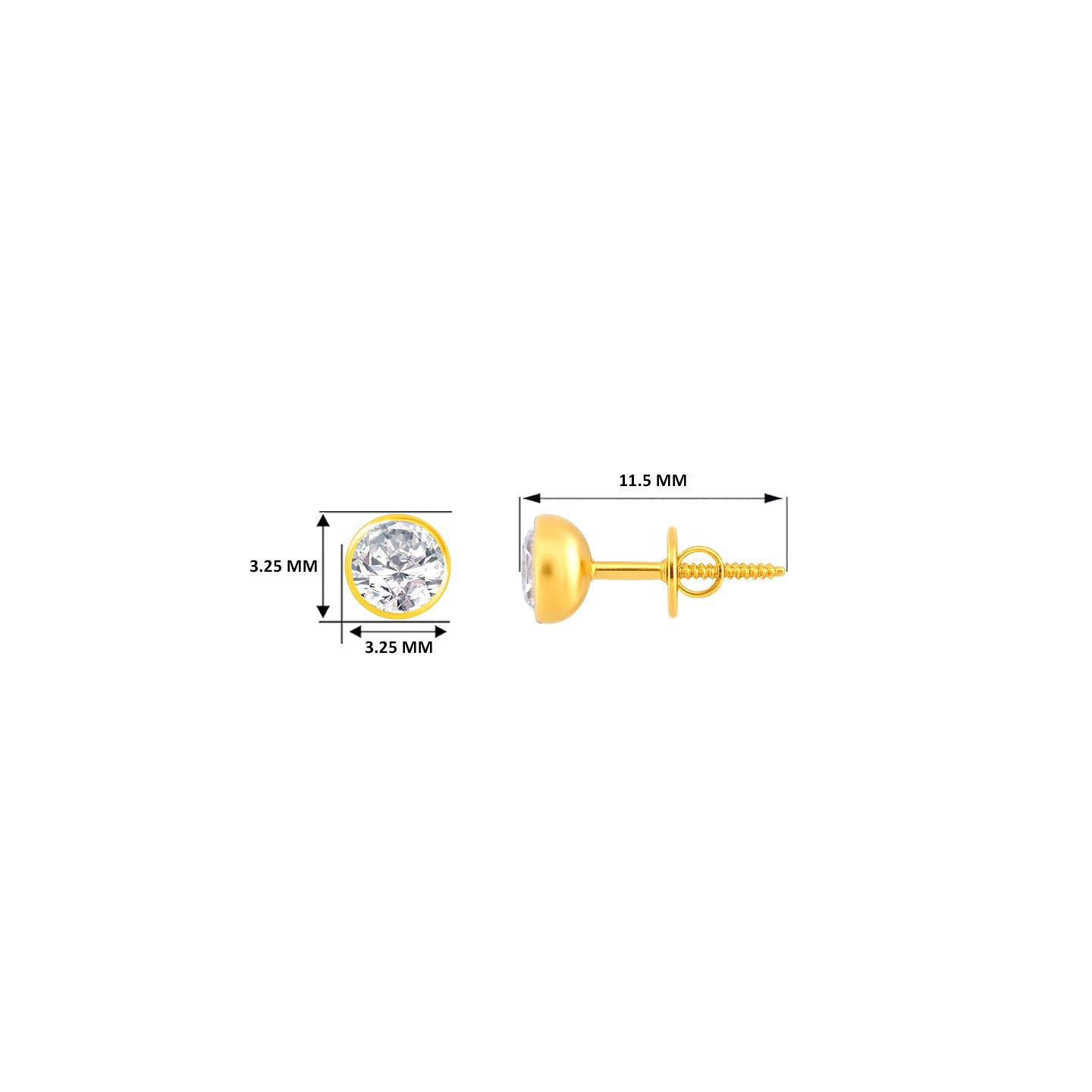 22k Yellow Gold Cubic Zirconia Stud Earrings with gold weight of 0.594g