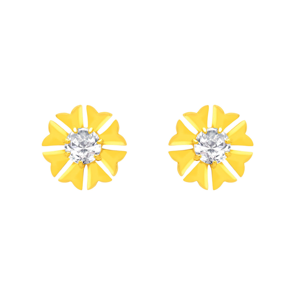 22k Yellow Gold Cubic Zirconia Floral Stud Earrings with gold weight of 0.783g