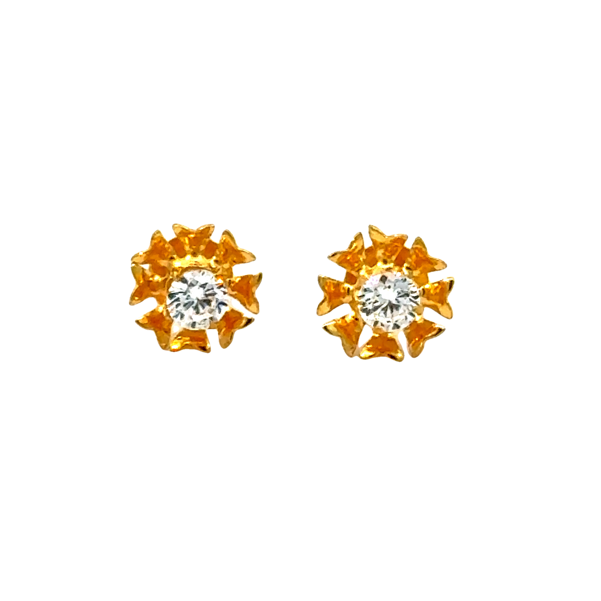 22k Yellow Gold Cubic Zirconia Floral Stud Earrings with gold weight of 0.783g