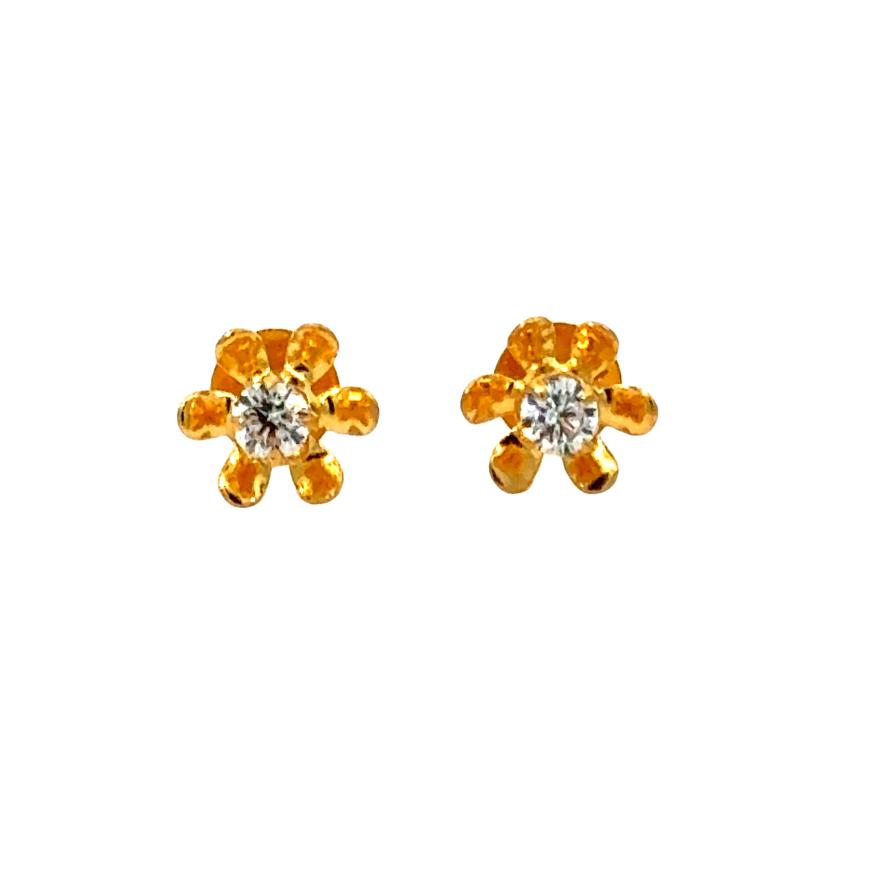 22k Yellow Gold Cubic Zirconia Floral Stud Earrings with gold weight of 0.668g