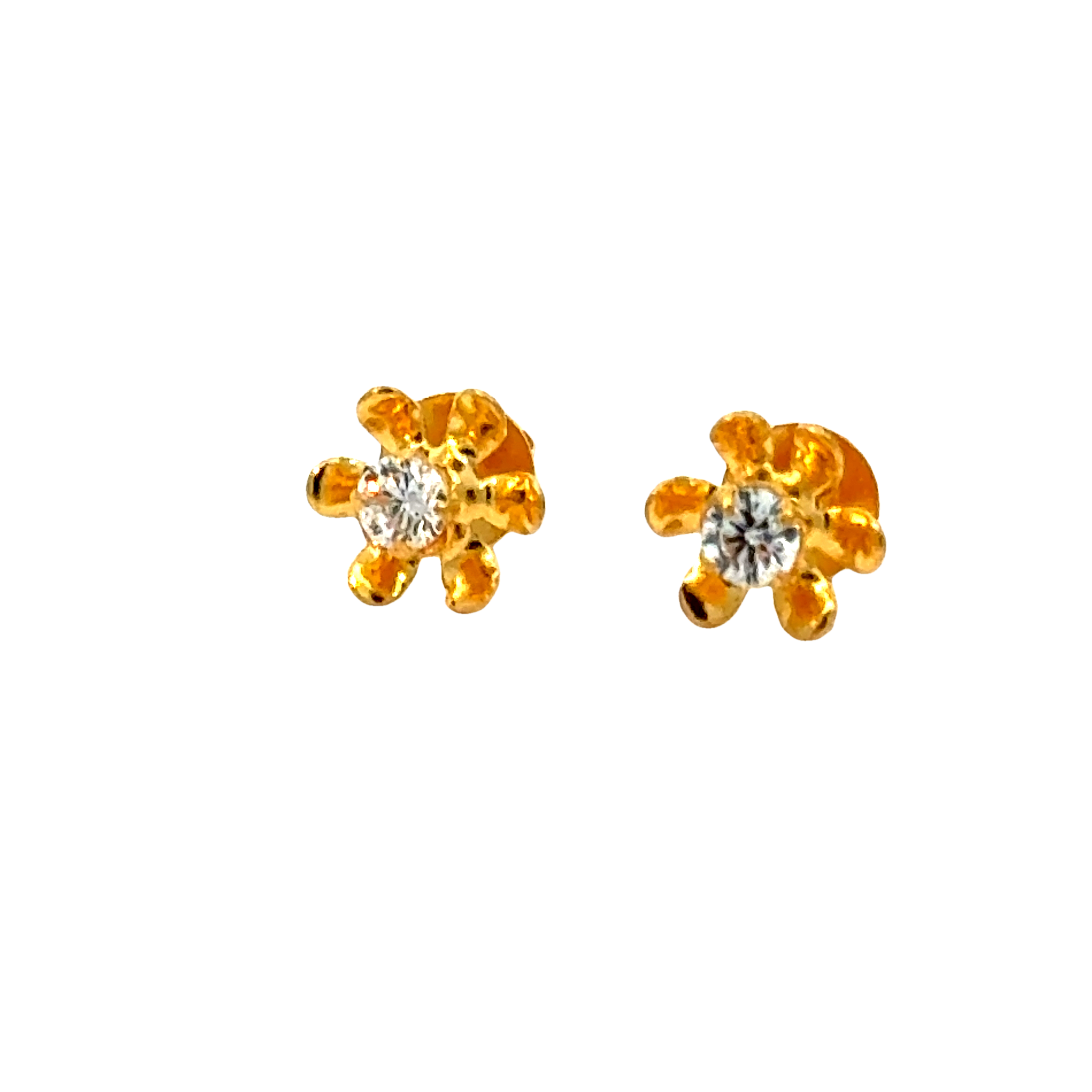 22k Yellow Gold Cubic Zirconia Floral Stud Earrings with gold weight of 0.668g