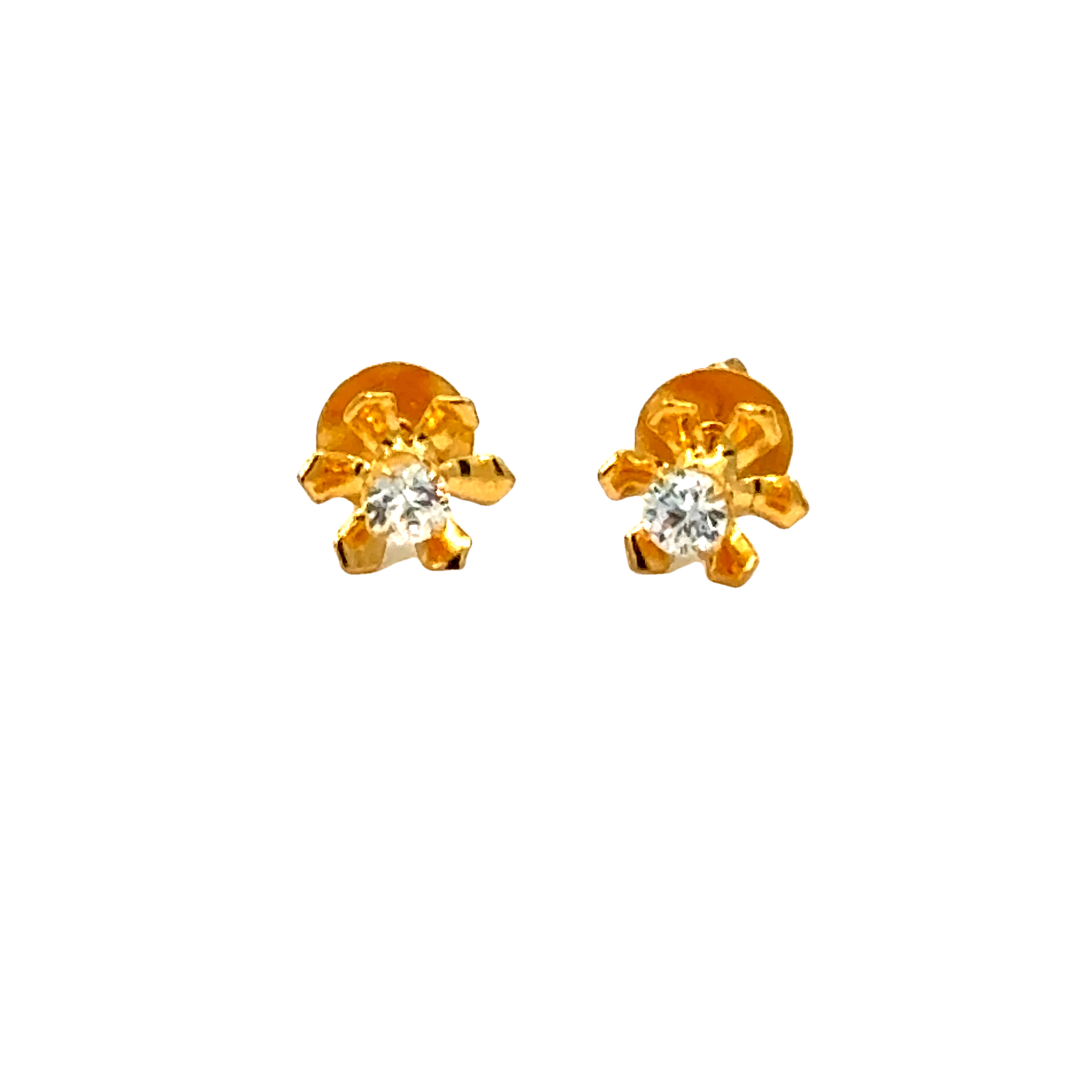 22k Yellow Gold Cubic Zirconia Extra Small Floral Stud Earrings with gold weight of 0.604g