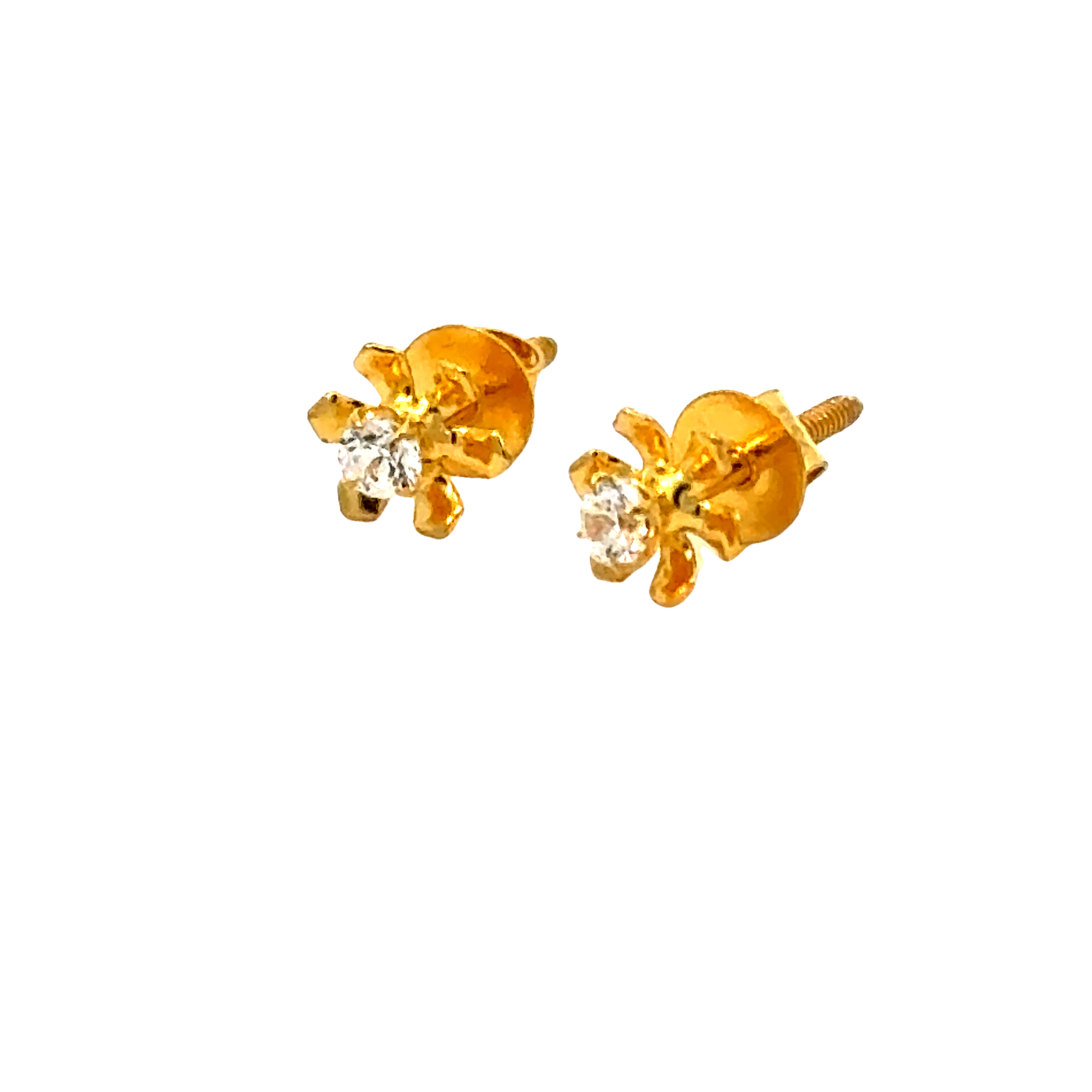 22k Yellow Gold Cubic Zirconia Small Floral Stud Earrings with gold weight of 0.604g