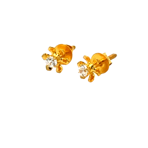 22k Yellow Gold Cubic Zirconia Floral Stud Earrings with gold weight of 0.577g