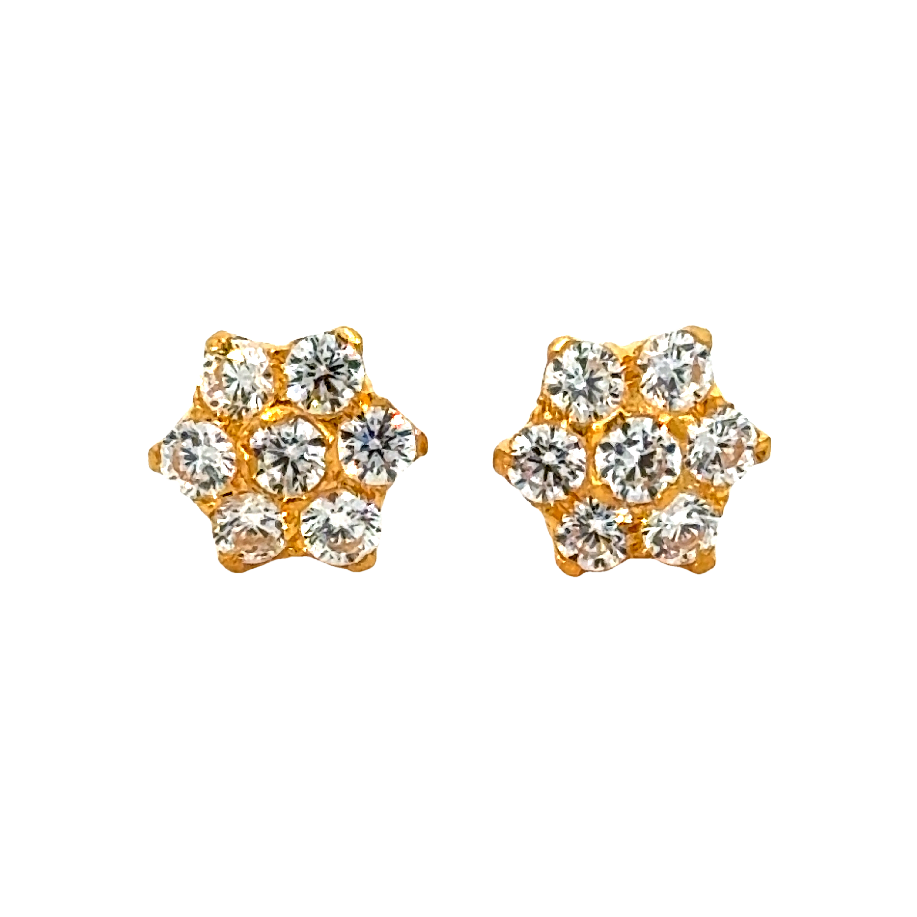 22k Yellow Gold Cubic Zirconia Stud Earrings with gold weight of 1.738g