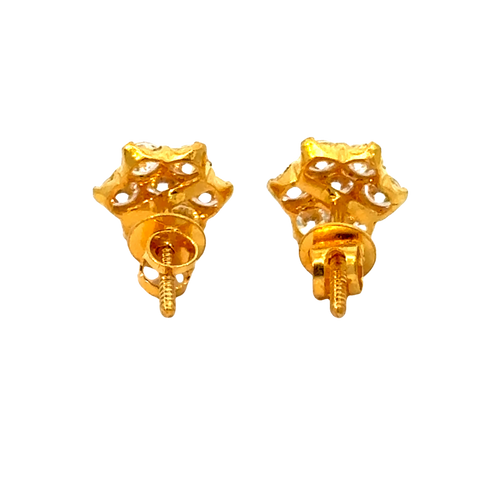 22k Yellow Gold Cubic Zirconia Stud Earrings with gold weight of 1.738g