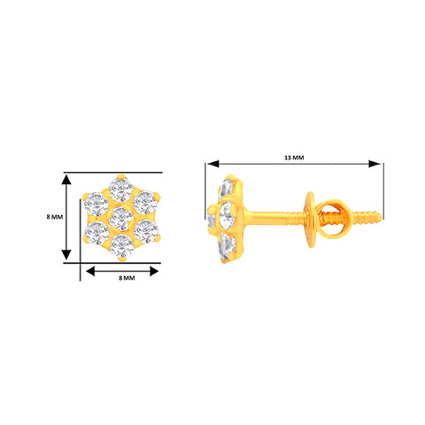 22k Yellow Cubic Zirconia Stud Medium Earrings with gold weight of 1.77g
