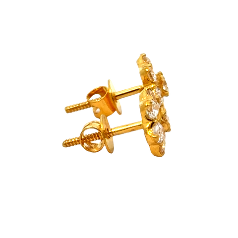 22k Yellow Gold Cubic Zirconia Stud Earrings with gold weight of 1.738g