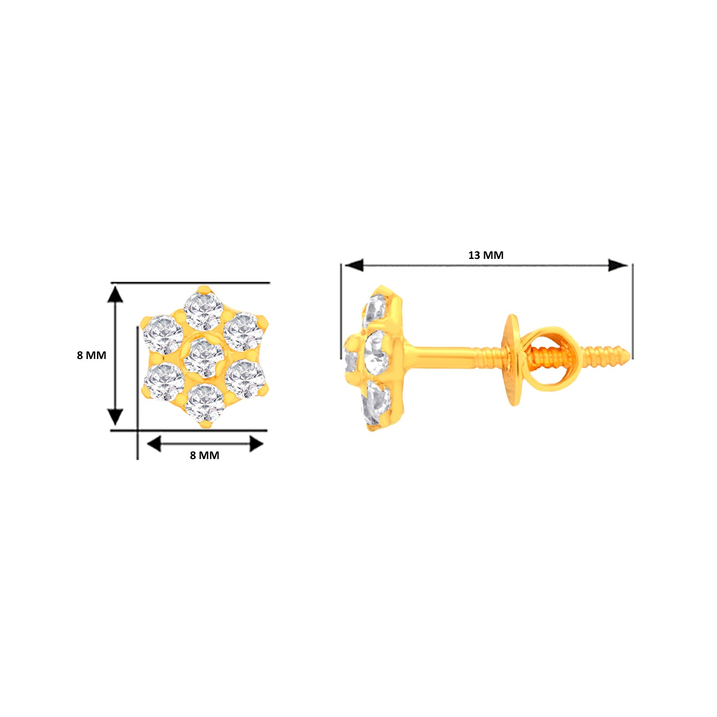 22k Yellow Gold Cubic Zirconia Stud Earrings with gold weight of 1.523g