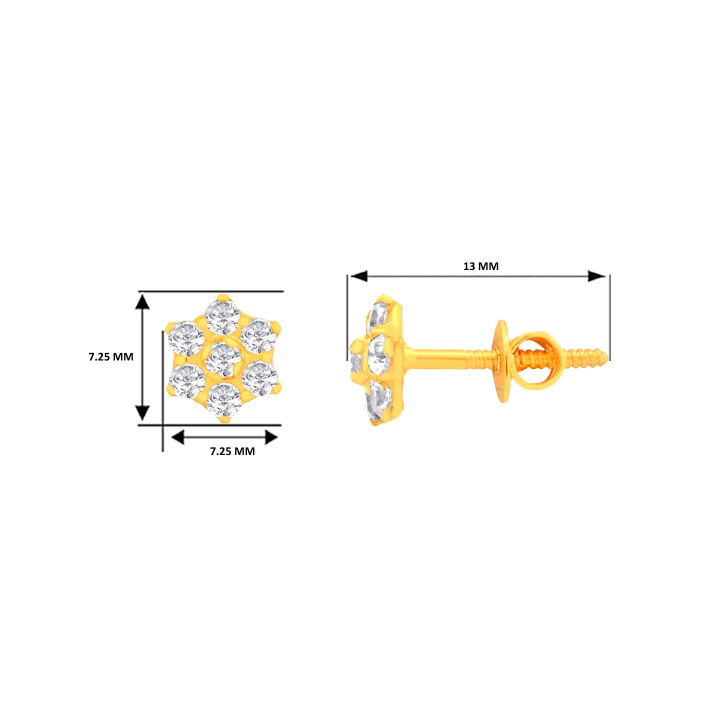 22k Yellow Gold Cubic Zirconia Stud Earrings with gold weight of 1.32g
