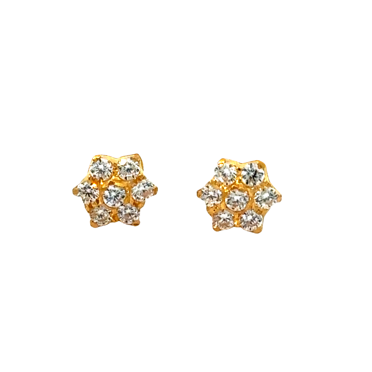 22k Yellow Gold Cubic Zirconia Stud Earrings with gold weight of 1.32g