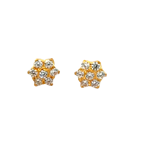 22k Yellow Gold Cubic Zirconia Stud Earrings with gold weight of 1.32g