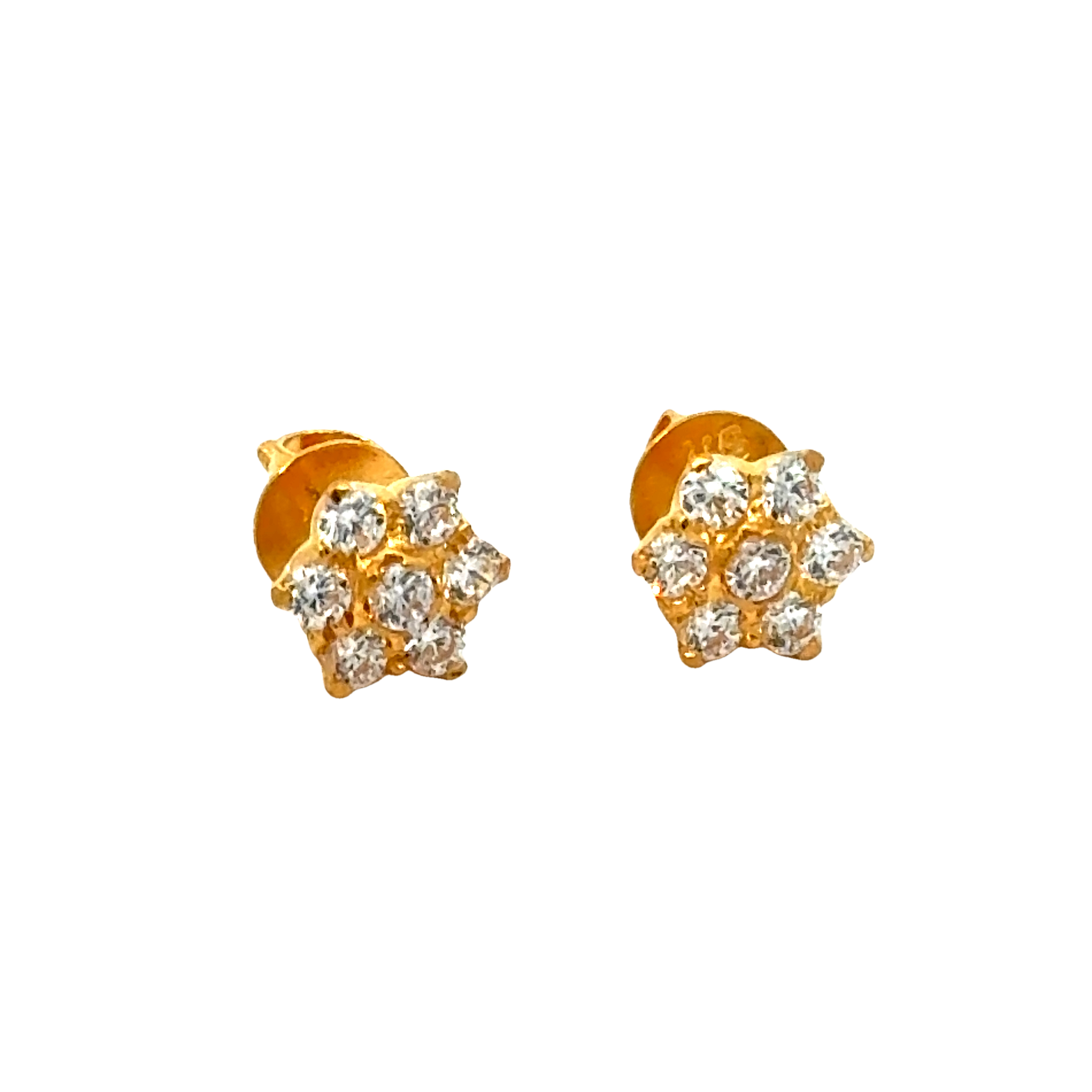 22k Yellow Gold Cubic Zirconia Stud Earrings with gold weight of 1.32g