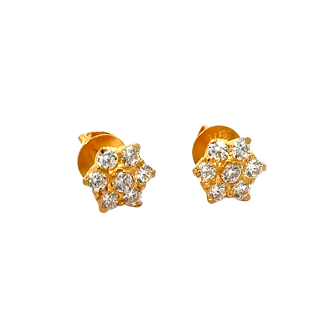 22k Yellow Gold Cubic Zirconia Stud Earrings with gold weight of 1.145g