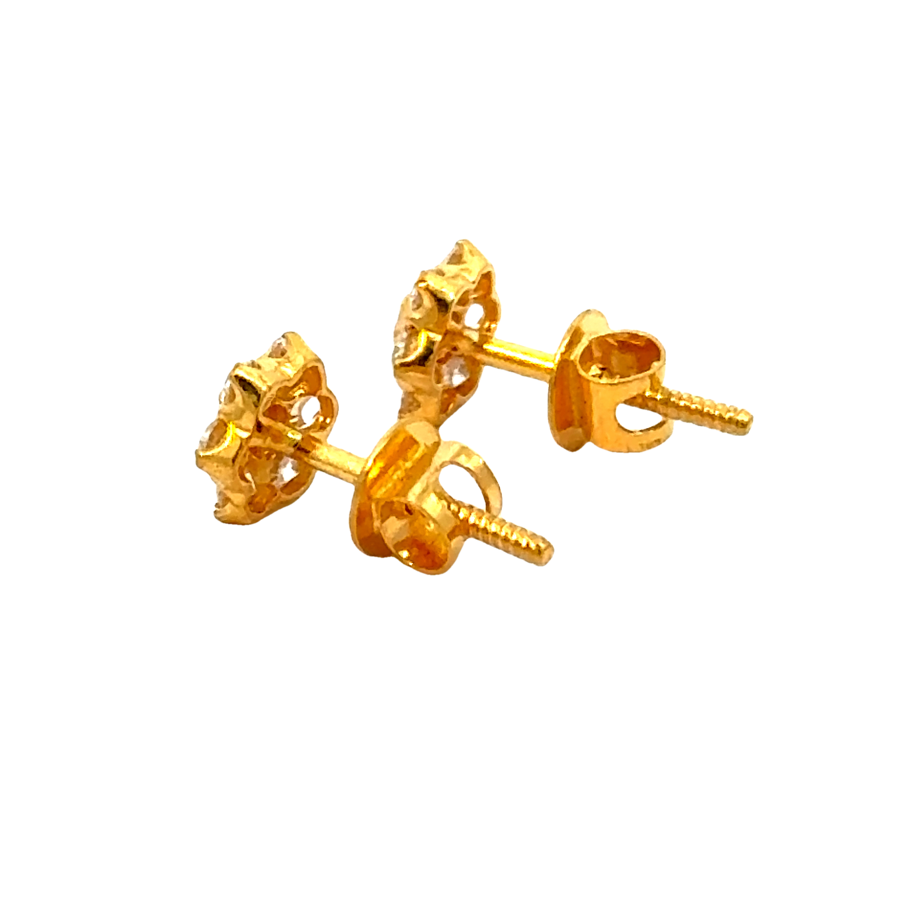 22k Yellow Gold Cubic Zirconia Stud Earrings with gold weight of 1.32g