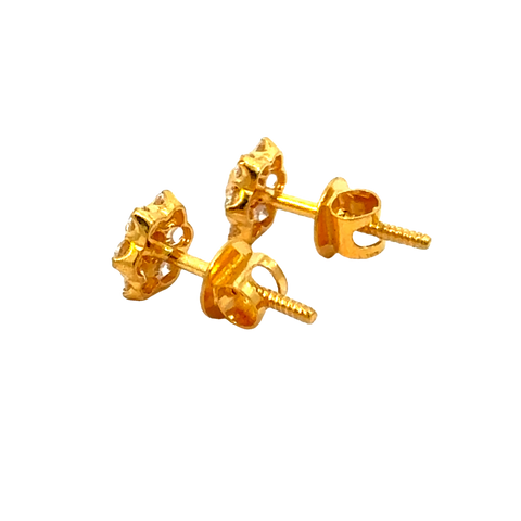 22k Yellow Gold Cubic Zirconia Stud Earrings with gold weight of 1.15g