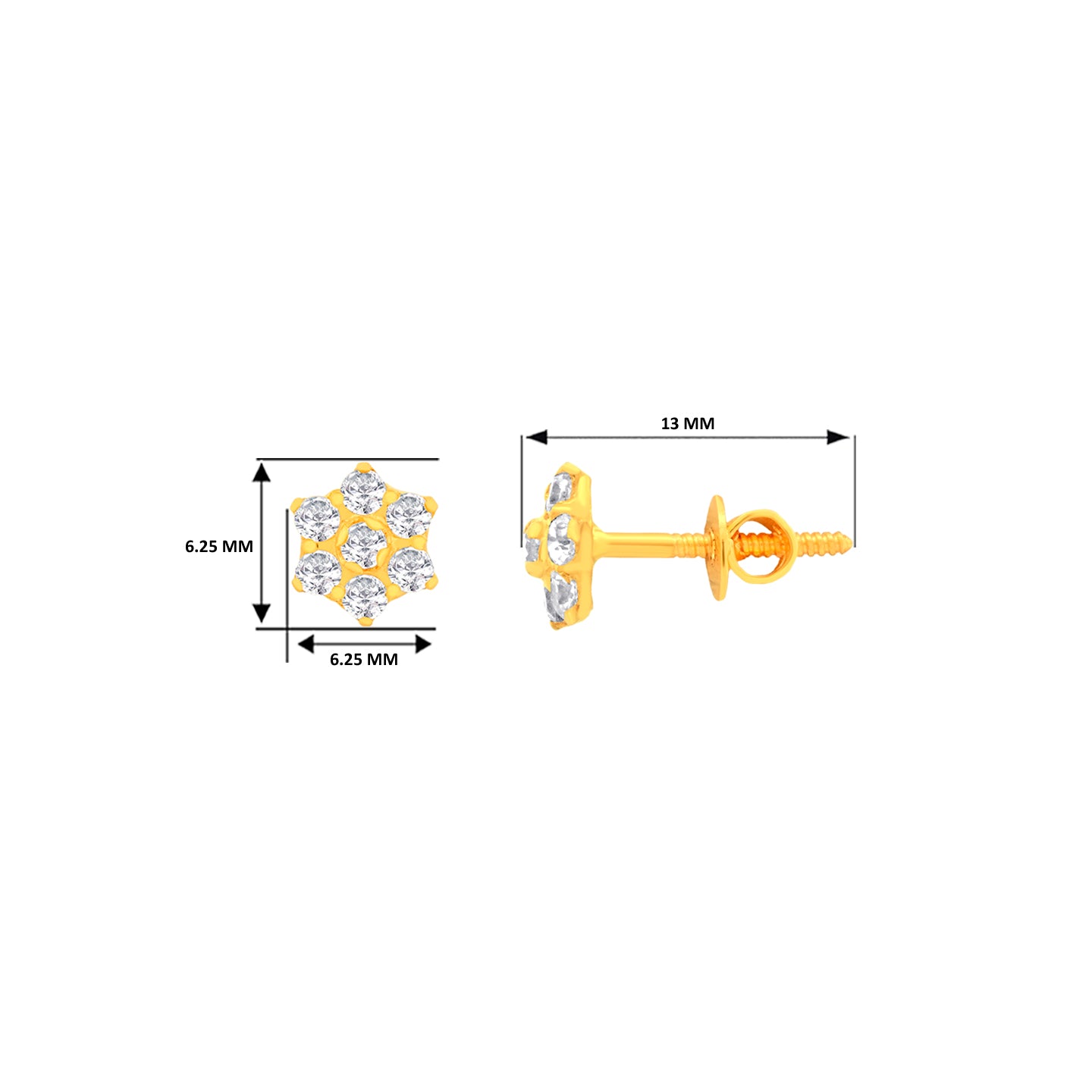 22k Yellow Gold Cubic Zirconia Stud Earrings with gold weight of 1.15g