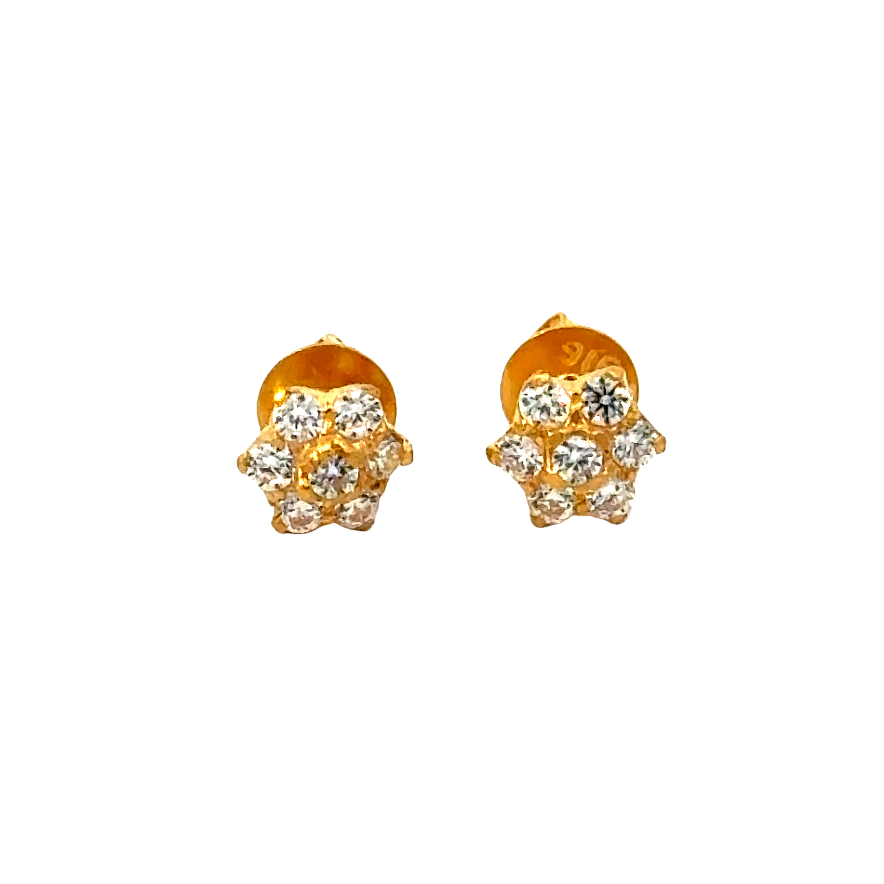 22k Yellow Gold Cubic Zirconia Stud Earrings with gold weight of 1.082g