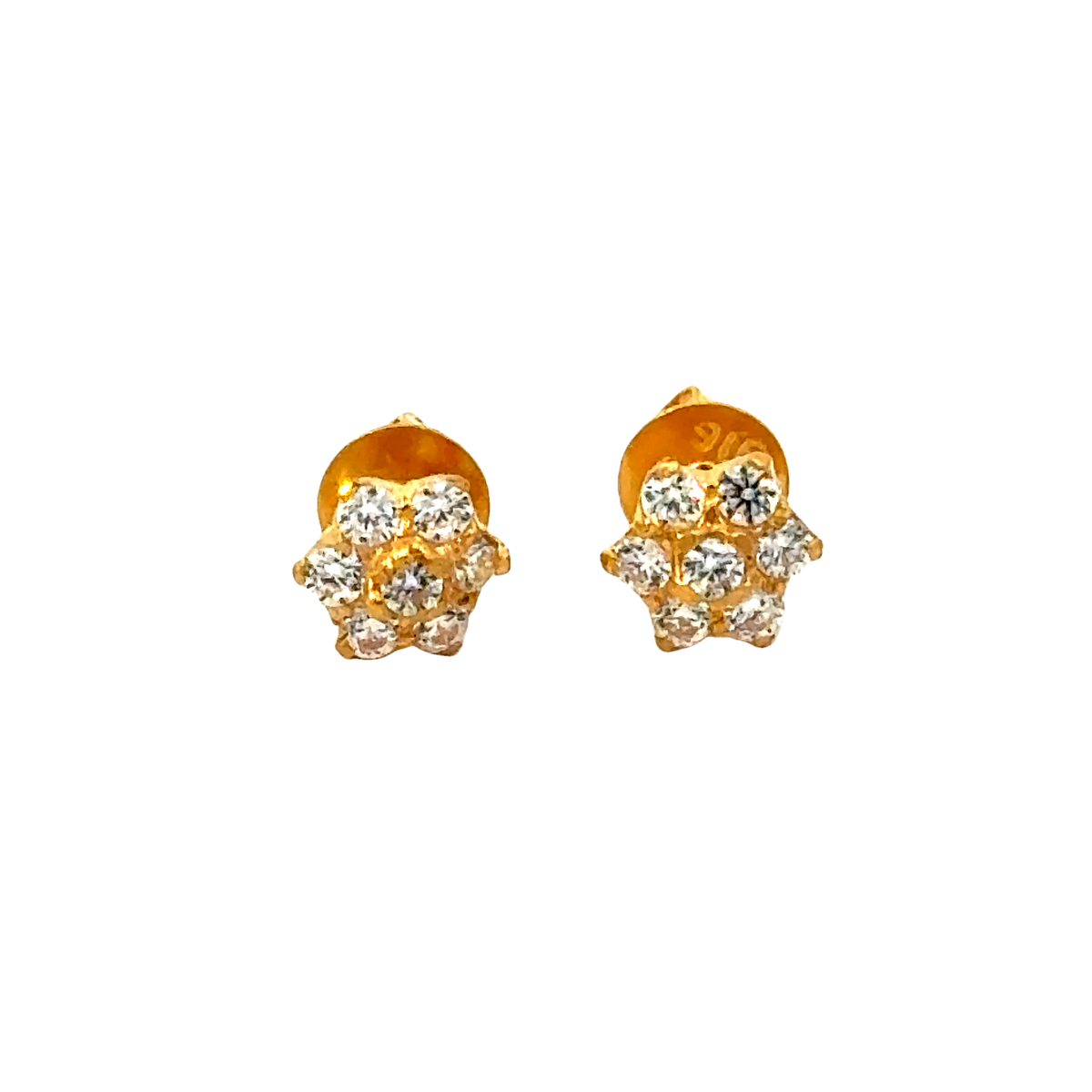 22k Yellow Gold Cubic Zirconia Stud Earrings with gold weight of 1.082g