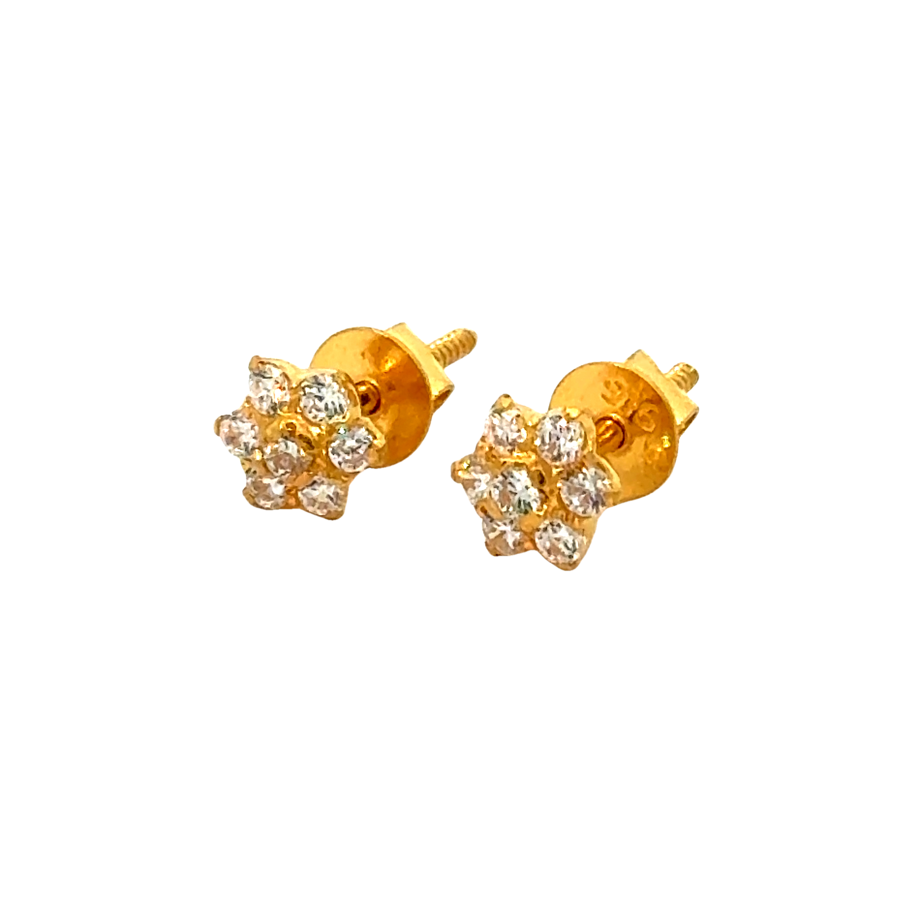 22k Yellow Gold Cubic Zirconia Stud Earrings with gold weight of 1.082g