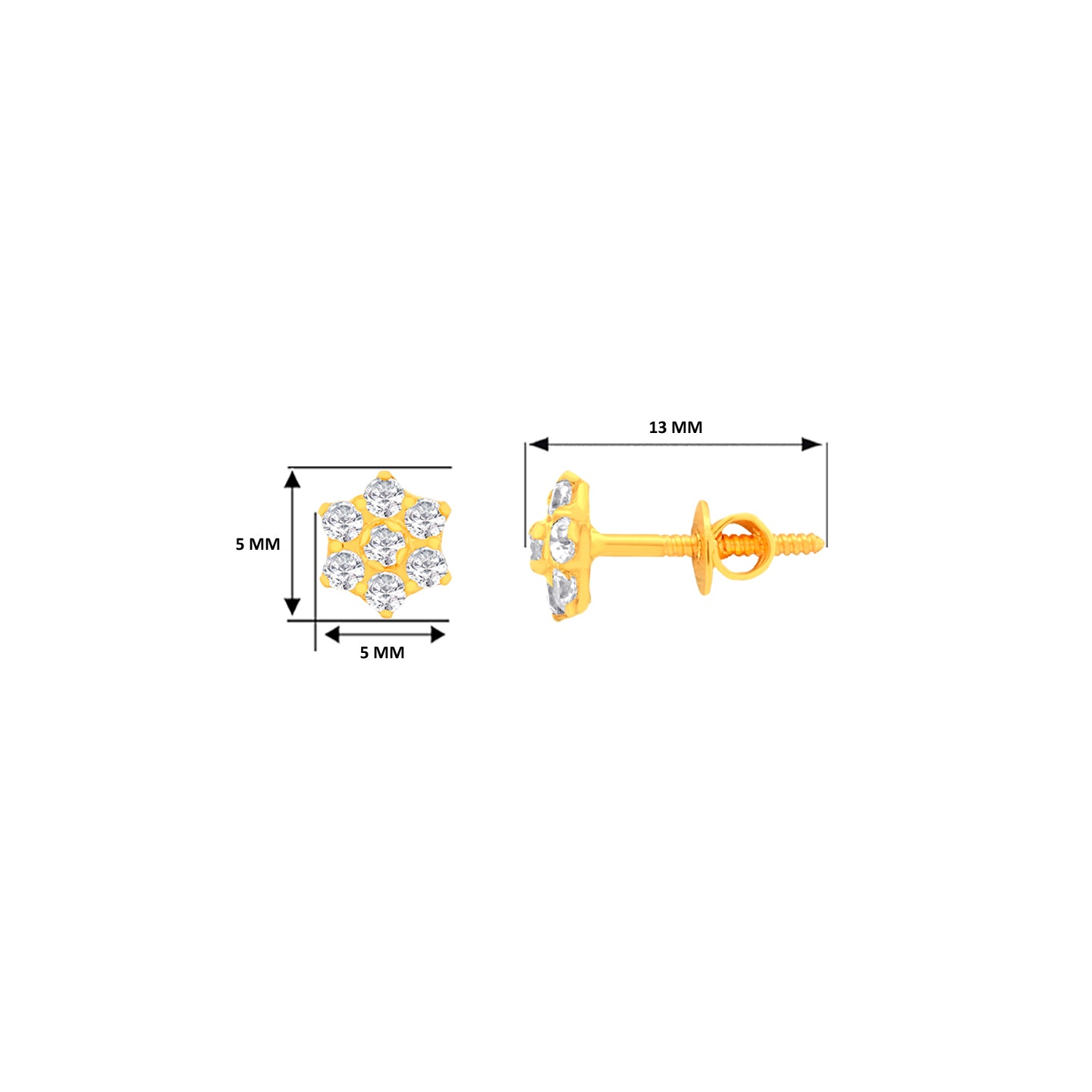 22k Yellow Gold Cubic Zirconia Stud Earrings with gold weight of 1.015g
