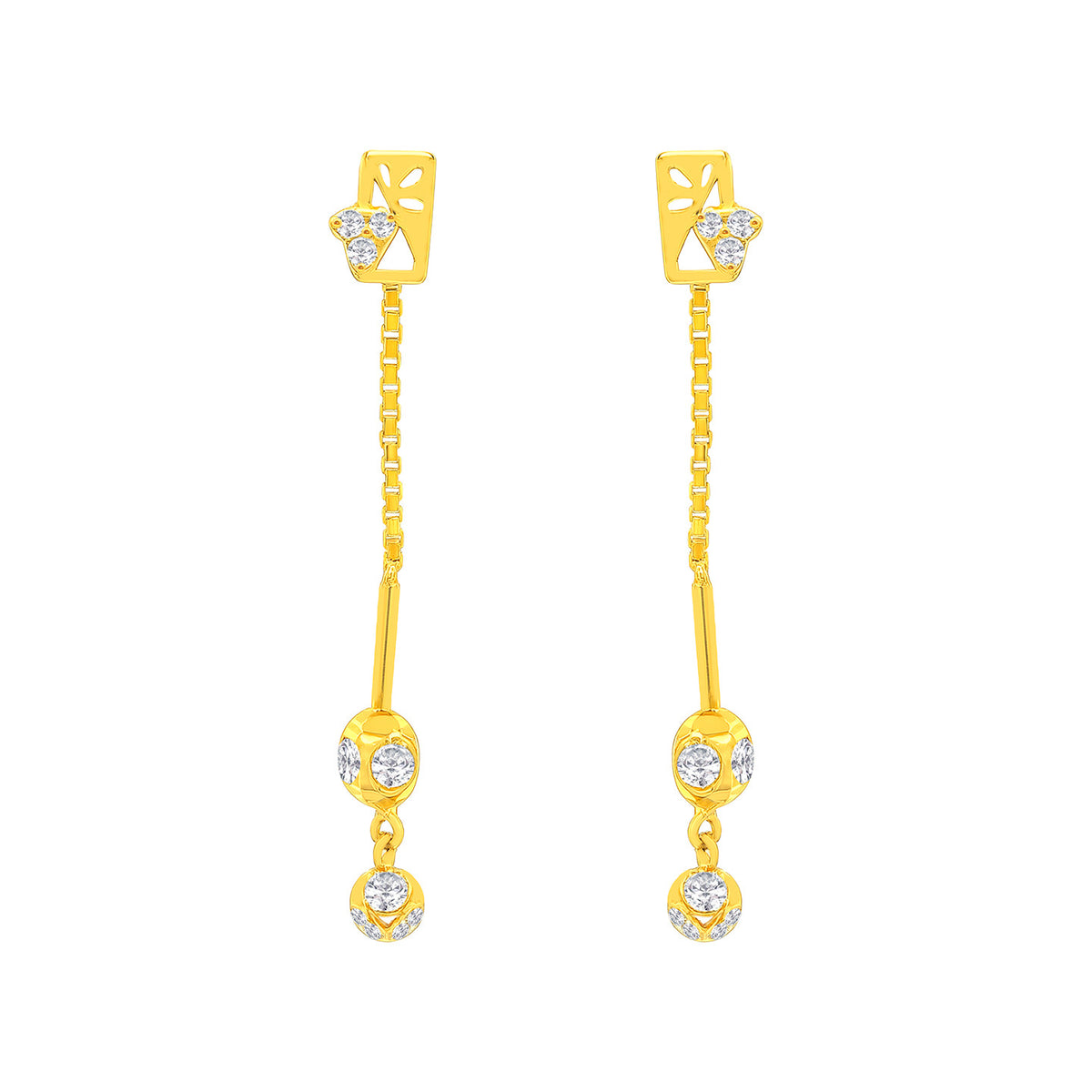 22k Yellow Gold Cubic Zirconia Sui-Dhaga Earrings with gold weight of 1.996g