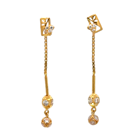 22k Yellow Gold Cubic Zirconia Sui-Dhaga Earrings with gold weight of 1.809g