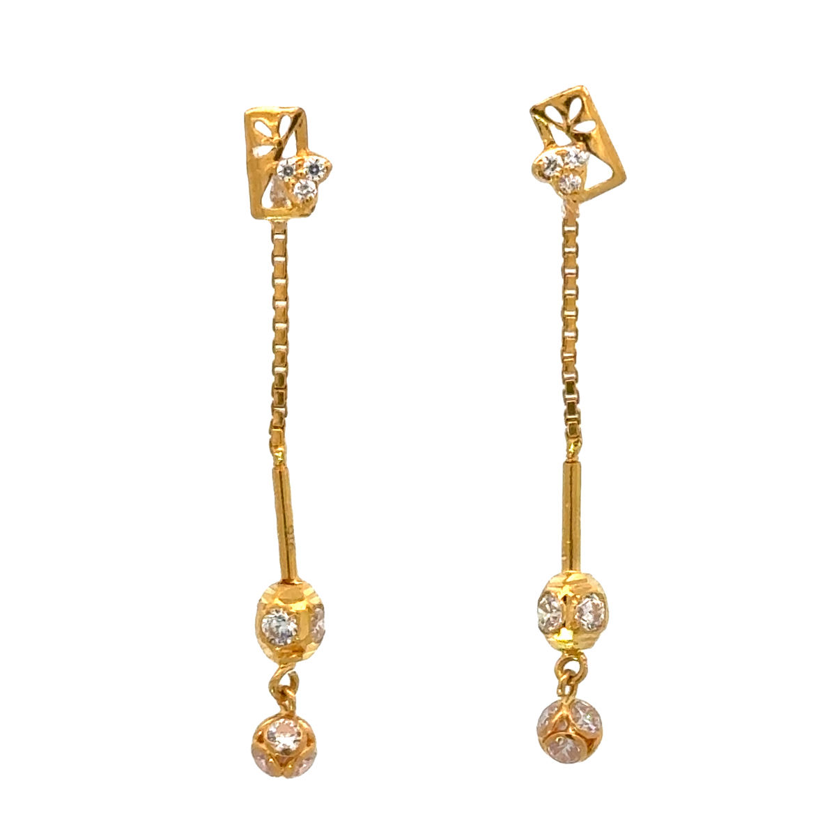 22k Yellow Gold Cubic Zirconia Sui-Dhaga Earrings with gold weight of 2.343g