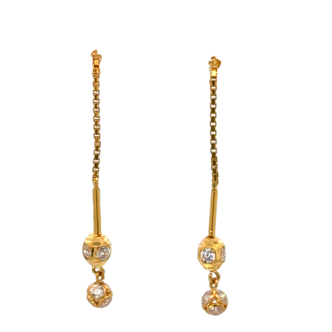 22k Yellow Gold Cubic Zirconia Sui-Dhaga Earrings with gold weight of 1.996g